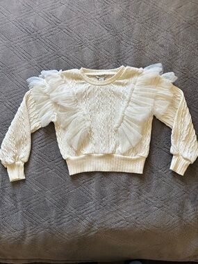 Habitual Kids Girl's Cable Knit Sweater Ivory Sz 4/5 Fairy Ruffle